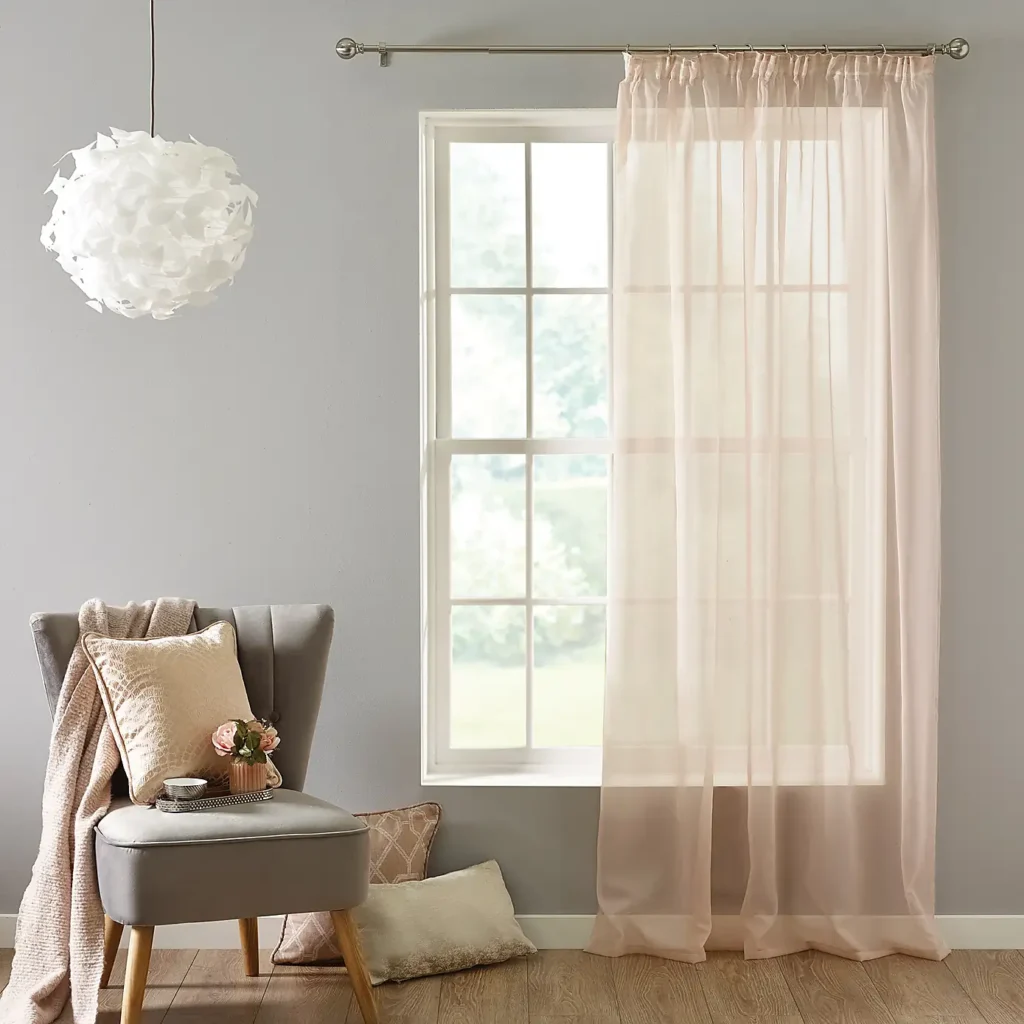 Elegance Tape Top Single Voile Panel Pink Sheer Curtain
