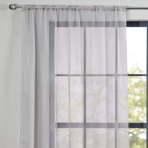 Grey Linen Look Voile Slot Top Sheer Curtain (2)