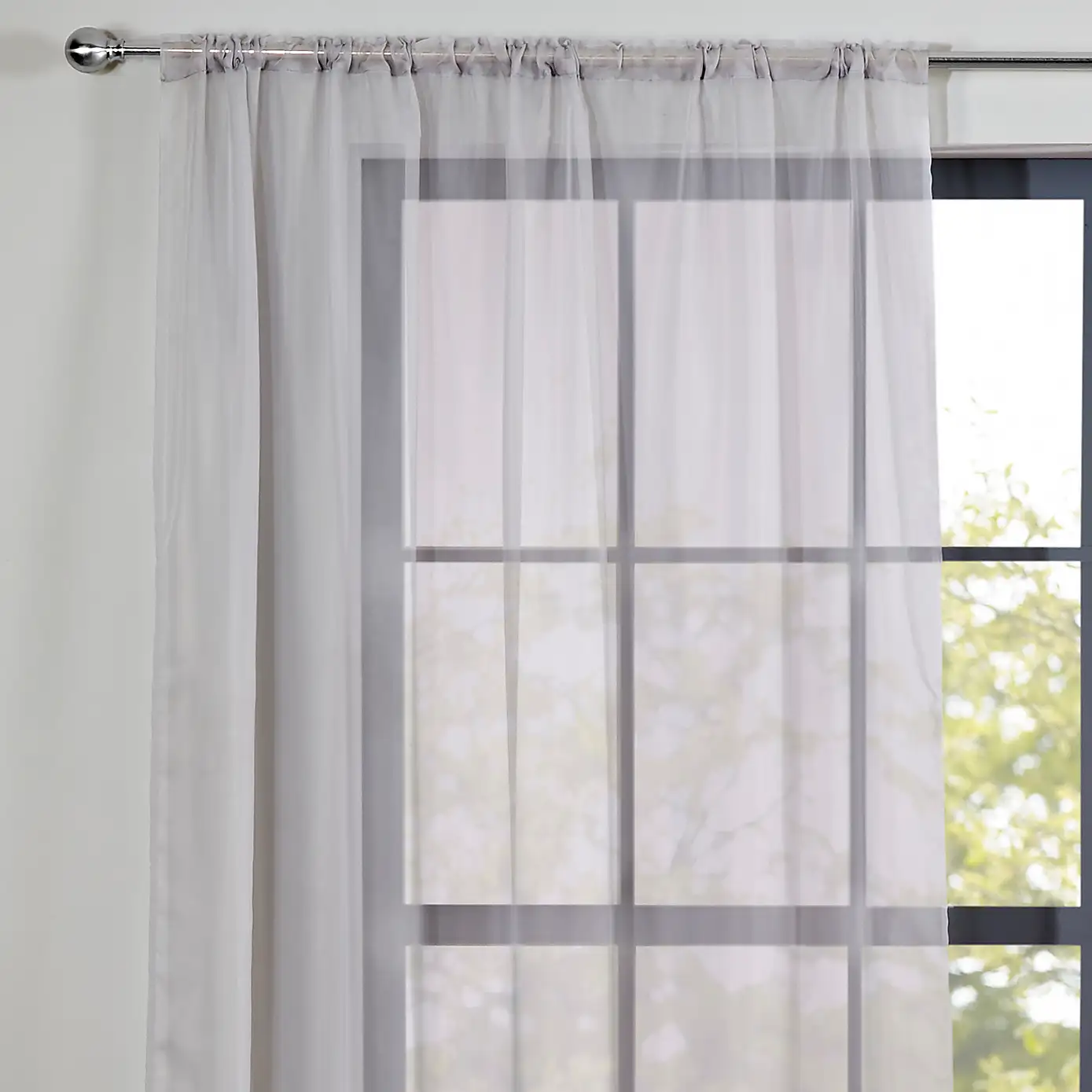 Grey Linen Look Voile Slot Top Sheer Curtain (2)