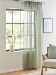 Linen Look Slot Top Voile Unlined Green Sheer Curtain