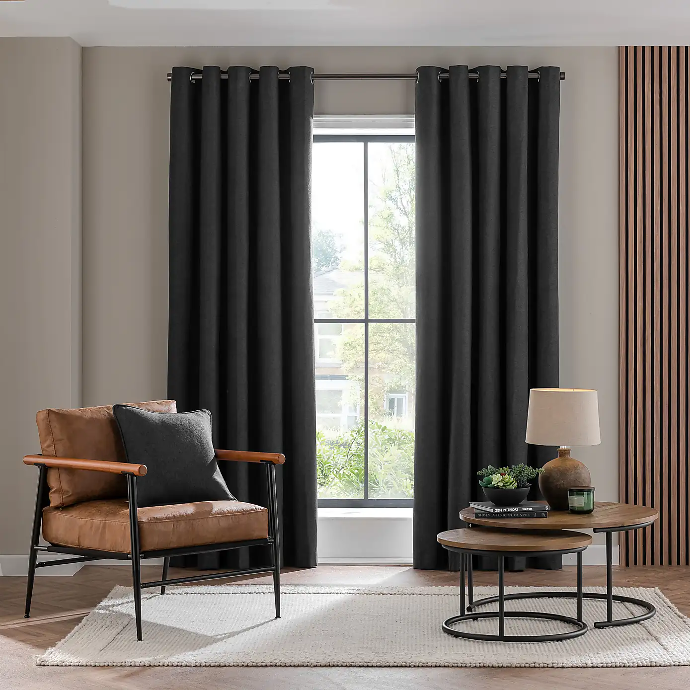 Luna Brushed Black Eyelet Curtains (5)