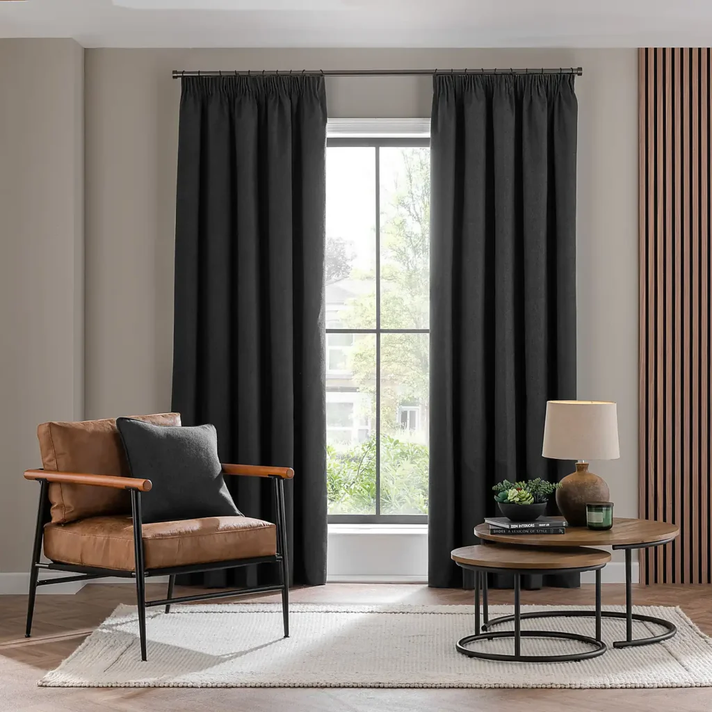 Luna Brushed Blackout Black Pencil Pleat Curtains