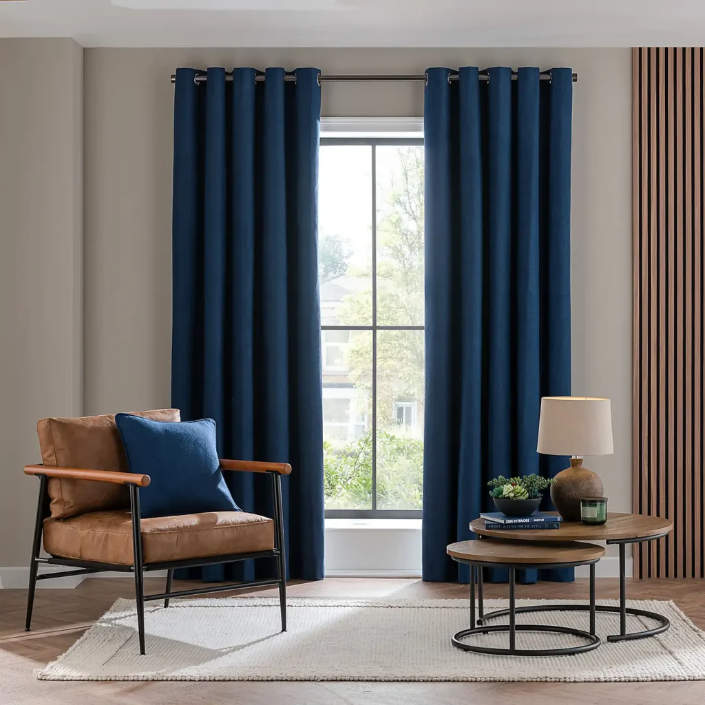 Luna Brushed Blue Eyelet Curtains