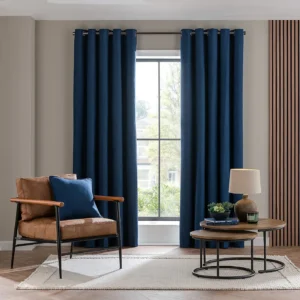 Luna Brushed Blue Eyelet Curtains