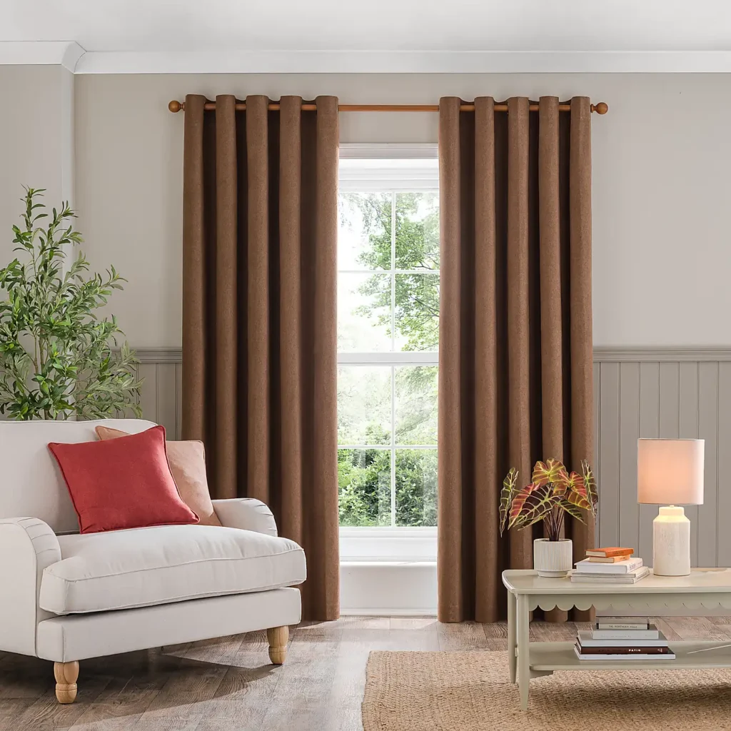 Luna Brushed Brown Eyelet Curtains (6)