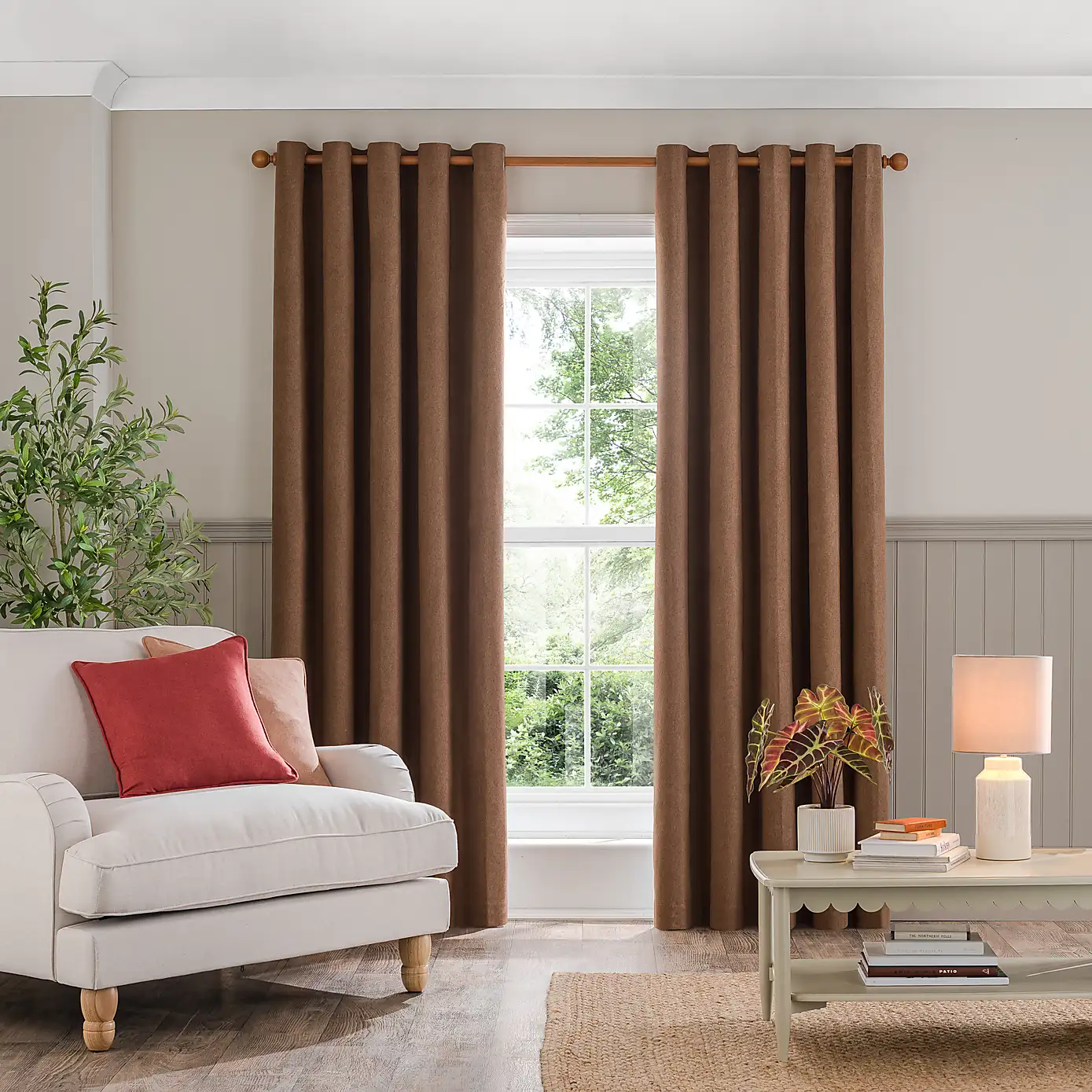 Luna Brushed Brown Eyelet Curtains (6)