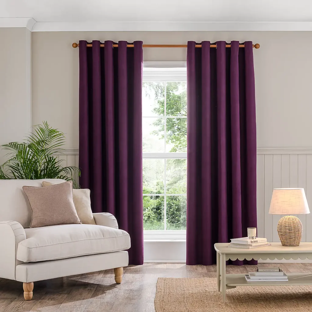 Luna Brushed Purple Eyelet Curtains