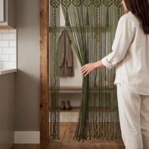 Olive Green Macrame Beaded Door Curtain