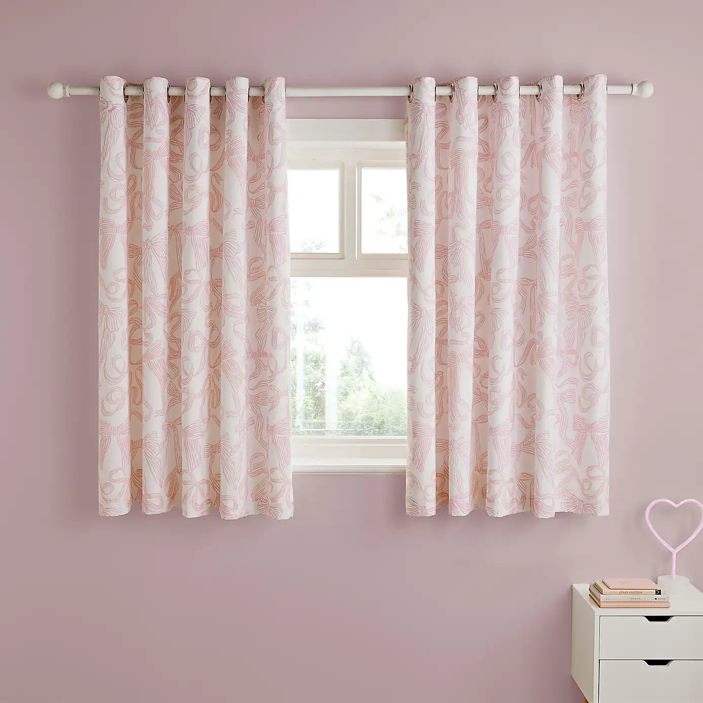 Pink Bows Blackout Eyelet Kids Curtains