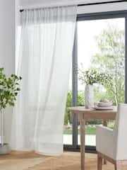 White Linen Look Slot Top Voile Unlined Sheer Curtain