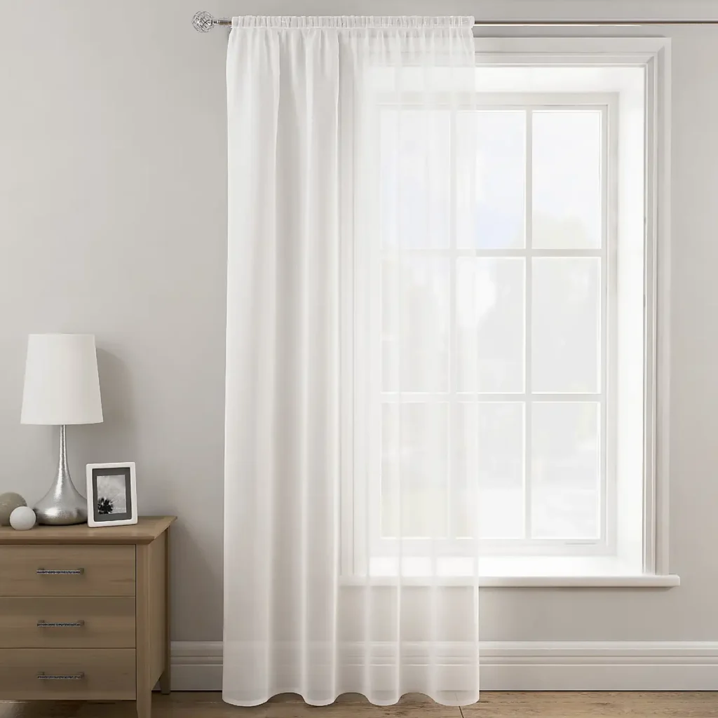 White Linen Look Slot Top Voile Unlined Sheer Curtain