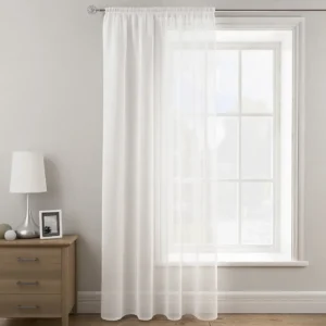 White Linen Look Slot Top Voile Unlined Sheer Curtain
