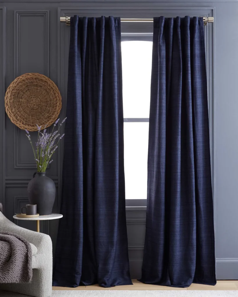 Luxury Deep Blue Raw Silk Drapes for Elegant Interiors