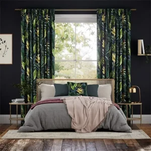 Artistic Midnight Botanical Linen Curtains
