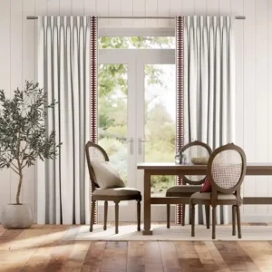 Maroon Bordered White Linen Curtains