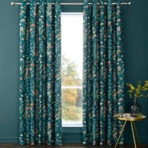 Watercoloured Floral Velour Blackout Eyelet Curtains