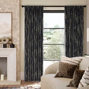Willow Field Onyx Black Curtains