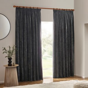 Heavy Chenille Pencil Pleat Curtains Charcoal
