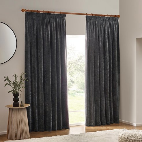 Heavy Chenille Pencil Pleat Curtains Charcoal