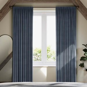 Luxe Velvet (Blackout) Pencil Pleat Curtain Slate Blue
