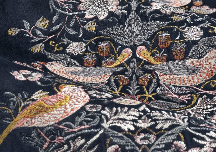 Strawberry Thief Embroidery Pencil Pleat Curtain Indigo